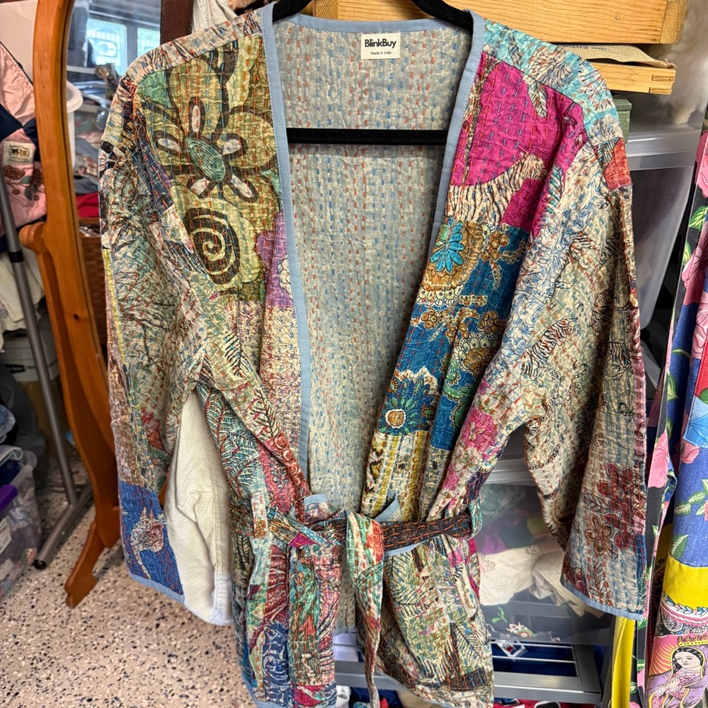 Colorful Patchwork Kantha Kimono Robe